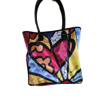 Britto Multicolor Heart Pop Art Tote Bag with Double Handles, Magnetic Snap