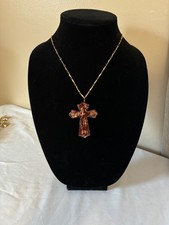 Funky Red  Gold Cross Necklace