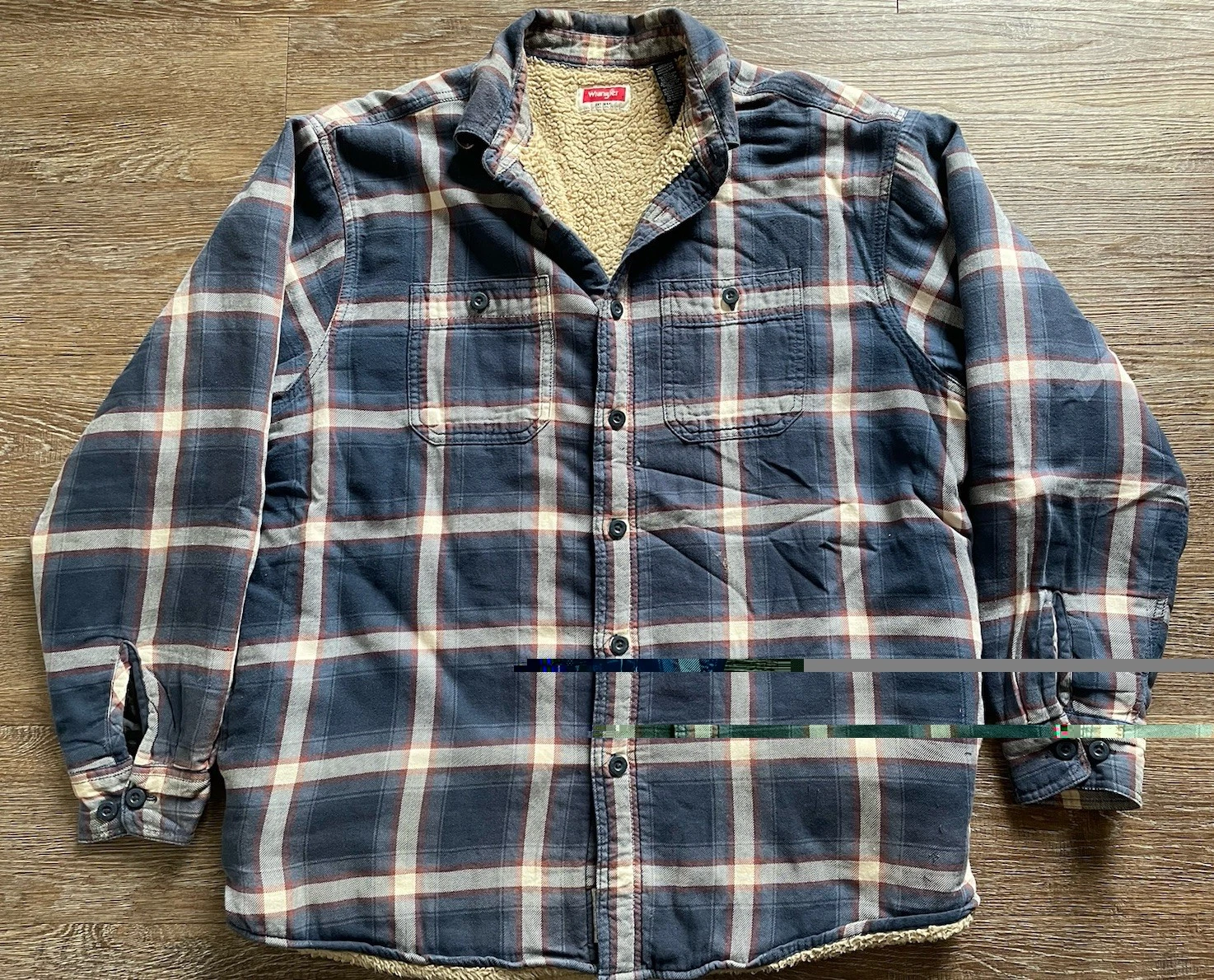 Wrangler Sherpa Lined Button Up Flannel Shirt Shacket Plaid Insulated Size Large