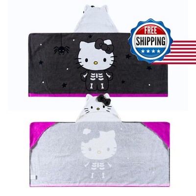 Sanrio Hello Kitty Skeleton Halloween Kids Hooded Towel Wrap 24x50 Cotton Terry