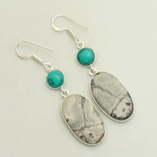 Porcelain Jasper Turquoise Gemstone Drop Dangle Earrings Jewelry 2.2