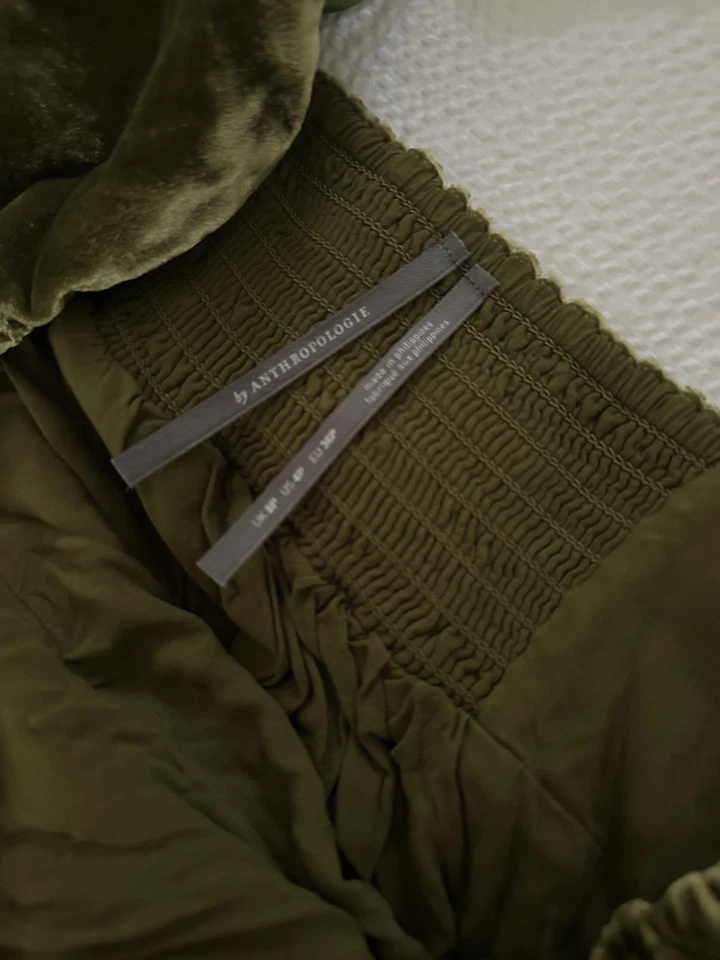 Vestido Anthropologie Terciopelo Imperio Cintura Talla 4 Musgo Midi Niveles Hada Caprichoso Foto 4 de 4