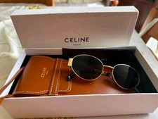CELINE CL40235U 16A Women Gold/Grey Triomphe Oval Sunglasses In Metal