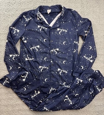 Cat & Jack Boys XL 14 Blue Christmas Santa Sleigh Long Sleeve Flannel Pajama Set