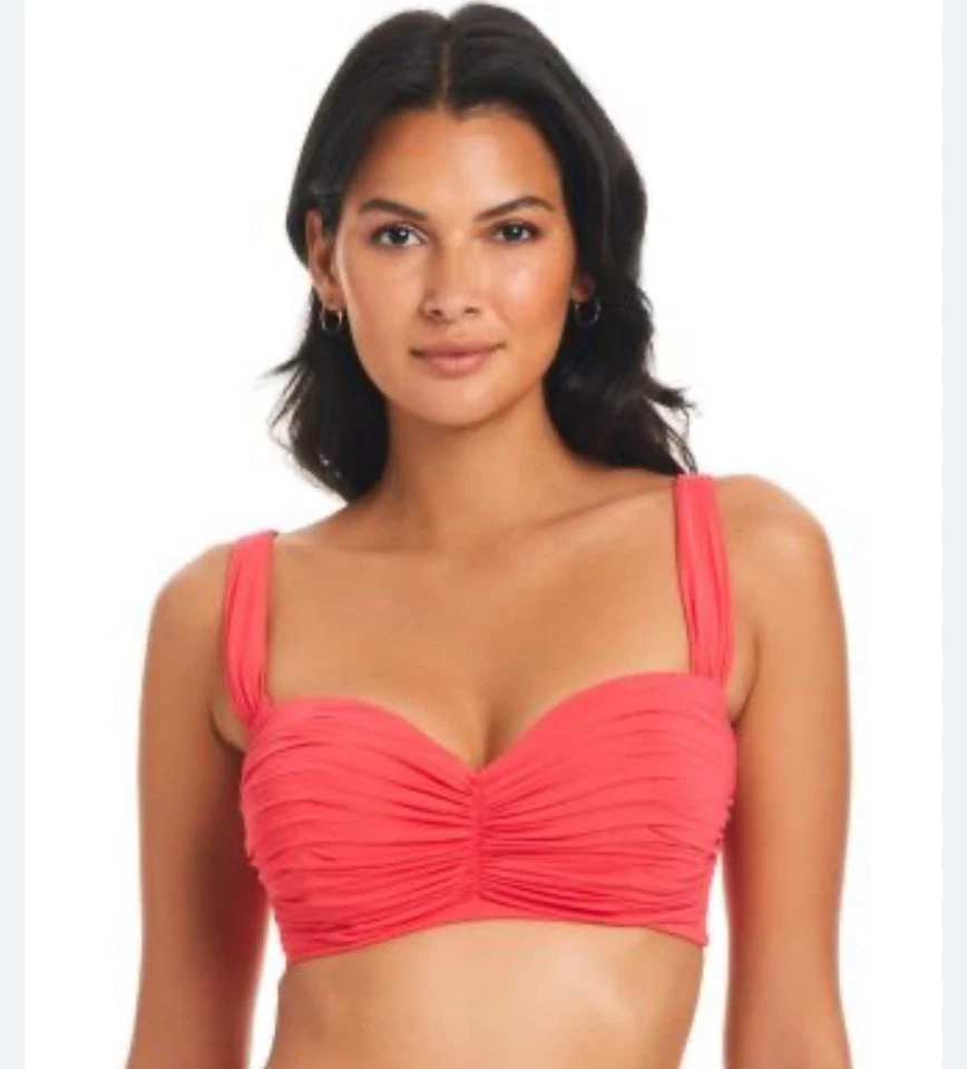 Top de bikini Bleu Rod Beattie para mujer fruncido con aros coral 38 copa en D Foto 3 de 4