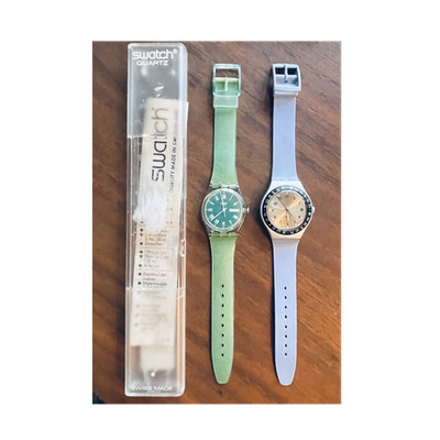 Swatch Irony Quartz Wristwatch Lot of 2 Green/Blue Day/Date Swiss Made Box