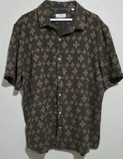 Ike Behar Mens Short Sleeve Shirt Chocolate Jacquard Textured Size XL