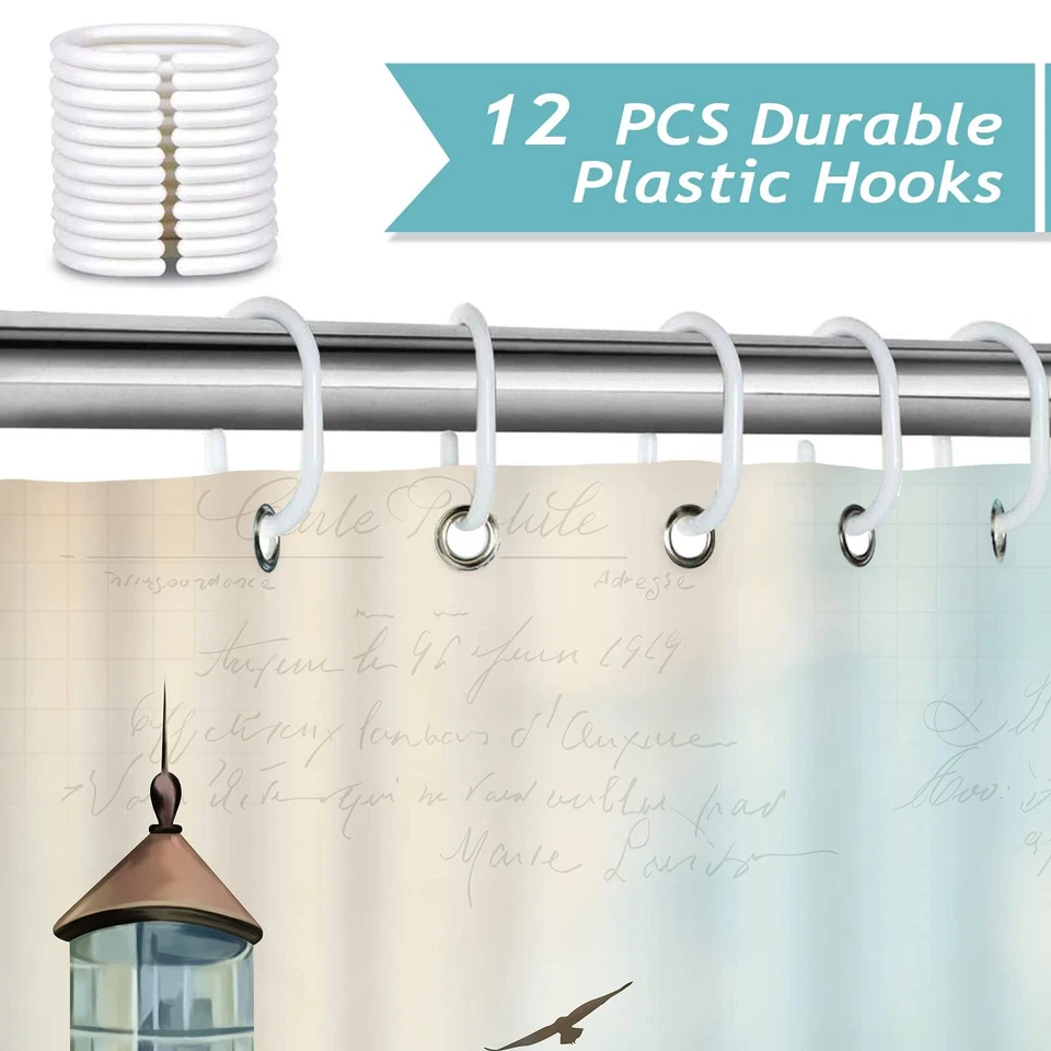 Bonhause Duschvorhang Leuchtturm Nautisch Segelboot Küsten Duschvorhänge 180 x - Bild 3 von 4