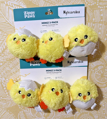 ZippyPaws 6-Pack MINIZ CUTE CHICKS Egg Plush Squeaky Dog Toy New -FREE SHIPPING-