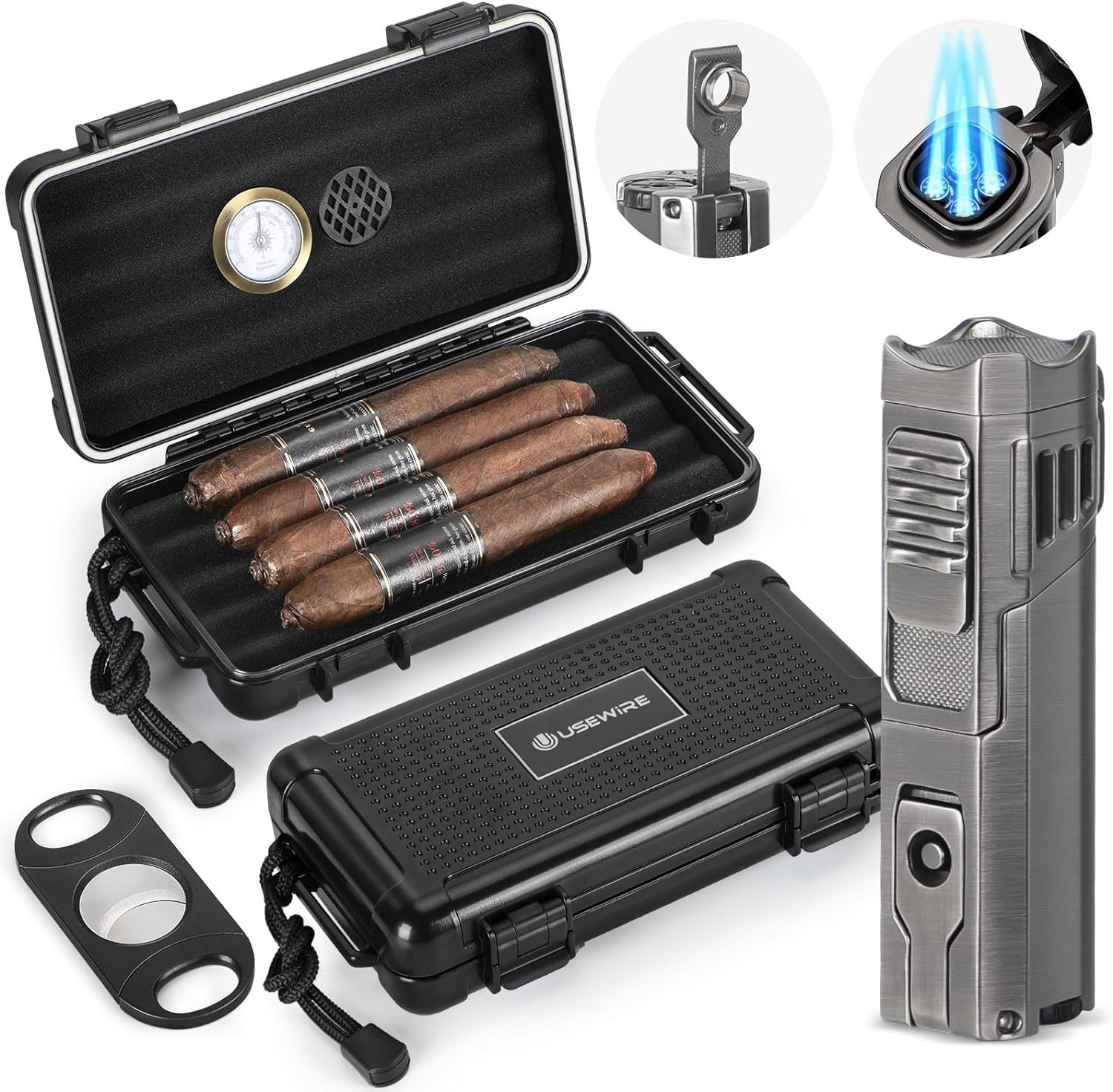 Set, Portable Travel Cigar Case With Humi