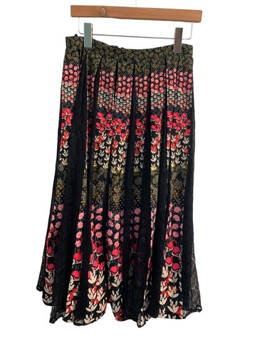 Saloni Petra Midi-A-Linienrock Spitze abgesetzt Plissee Blumen Größe 6 UVP 650 $ - Bild 4 von 24