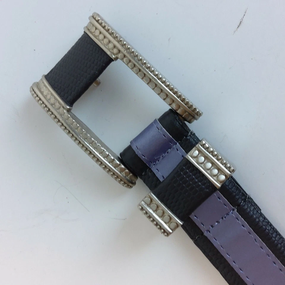 Antigo anos 80 Carlisle TAM M cinto de couro preto roxo retângulo colorblock ocidental - Imagem 3 de 4