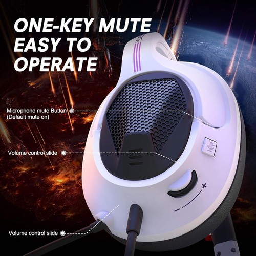 Gaming Headphones Headset with Mic for PS4 Xbox One PC Mac Laptop Phones (WHITE) - Picture 5 of 9