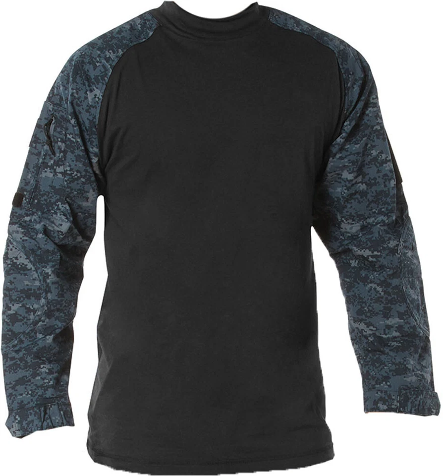 Camisa de Combate Airsoft Táctica Camuflada Digital Azul Medianoche Base Top Foto 3 de 4