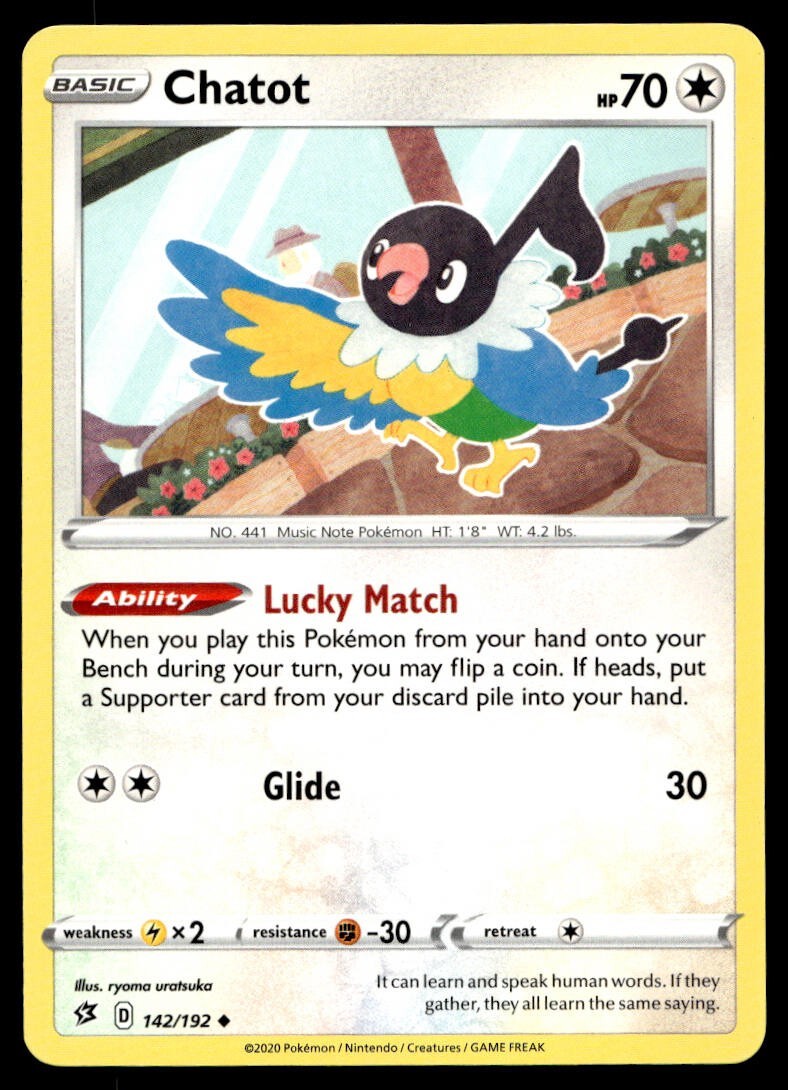 Chatot 142/192 Pokemon Card Rebel Clash Uncommon 70 HP Near Mint CR