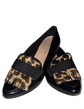 KATE SPADE New York Cayla Leopard Black Patent Leather  Fur Loafers Womens 6.5M