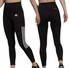 Adidas Woman  s Leggings Lightweight High Rise Side Pocket Mesh 3 Stripe 7/8 Sz M