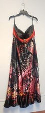 EVER PRETTY STRAPLESS PRINTED SATIN LONG EVENING DRESS 16US, BLACK/RED *NEW