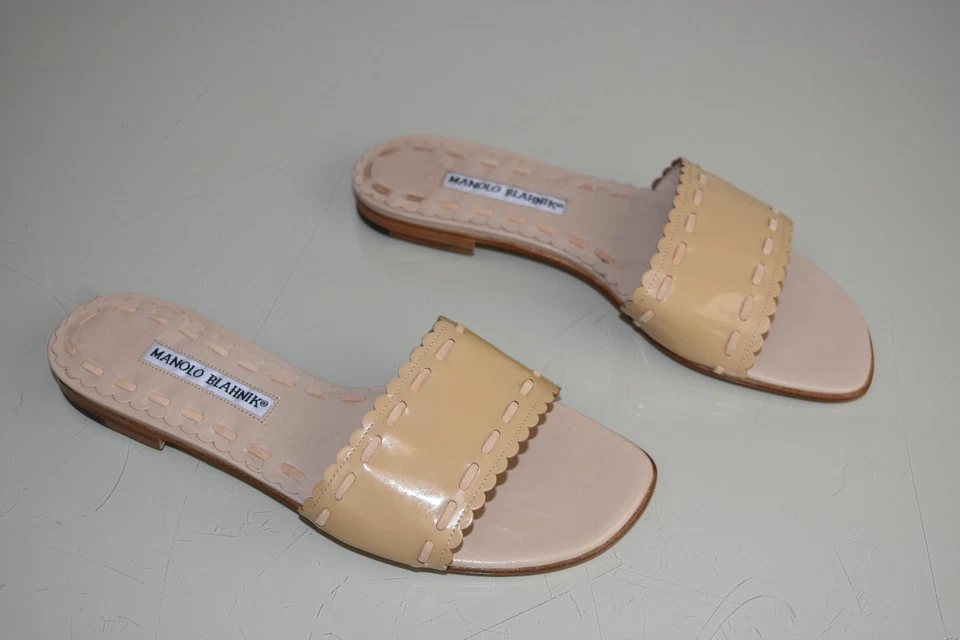 NUEVO MANOLO BLAHNIK FALCO Sandalias Negro Beige Azul Carne ZAPATOS PATENTES 36 37 39 Foto 2 de 4