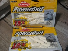 2 Packs Berkley 4" Single Tail Power Grub Soft Fishing Bait Solid White
