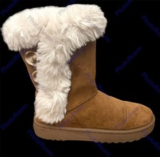 SO Girls Boots Sz 2 Kohl's Sophia Chestnut Brown Suede Winter Boots Snow Shoes