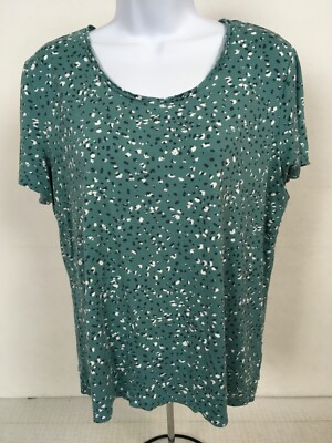 #ad Simply Vera Top Women Size L Green White Round Neckline Short Sleeves Modern Tee $12.05