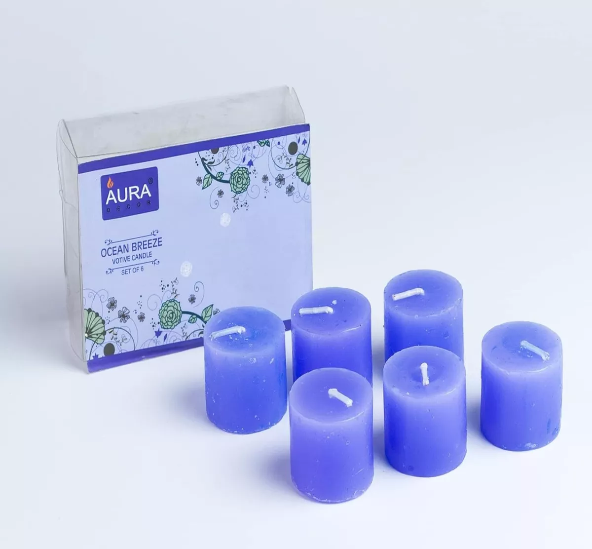 Set of 12 Fragrance Sea Breeze Votive Candles Light Blue