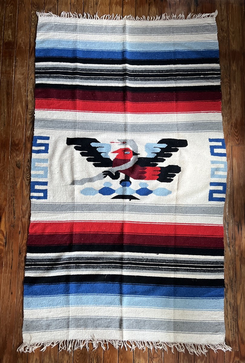 Vintage Authentic Mexican Mexico Eagle Serpent Woven Wool