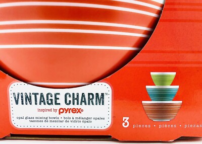 Vintage Charm Inspired by Pyrex Memory Lane 3 Bowl Set Brand NEW RBG Stripes