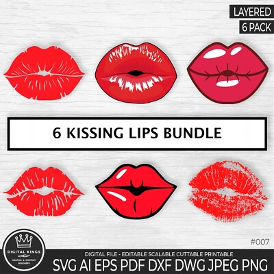 6 Lips layered digital files SVG PNG Kiss Red Sexy Lips Cricut Commercial use