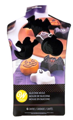 Classic Halloween Silicone Mold Wilton 6 cav. bat ghost pumpkin for cakes candy