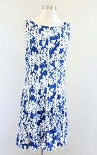 Ann Taylor Blue White Graphic Floral Print Striped Sleeveless Dress Size 4