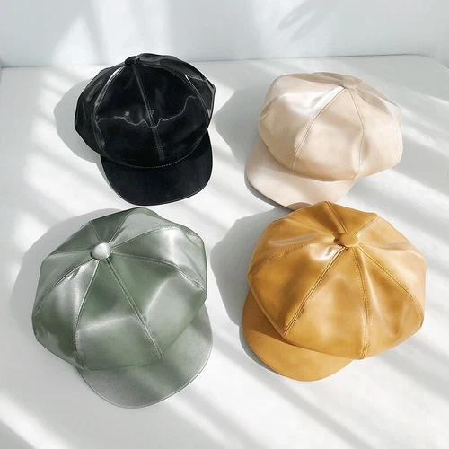 Cappello berretto donna uomo pelle PU newsboy panettiere ragazzo cabbie gatsby lucido moda - Foto 2 di 10