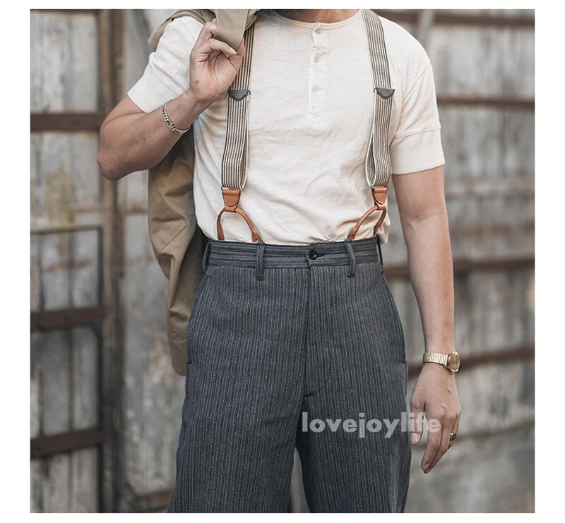 Bronson Vintage Black & Grey Striped Pants Men Suit Trousers Cotton Casual Pants - Picture 9 of 23
