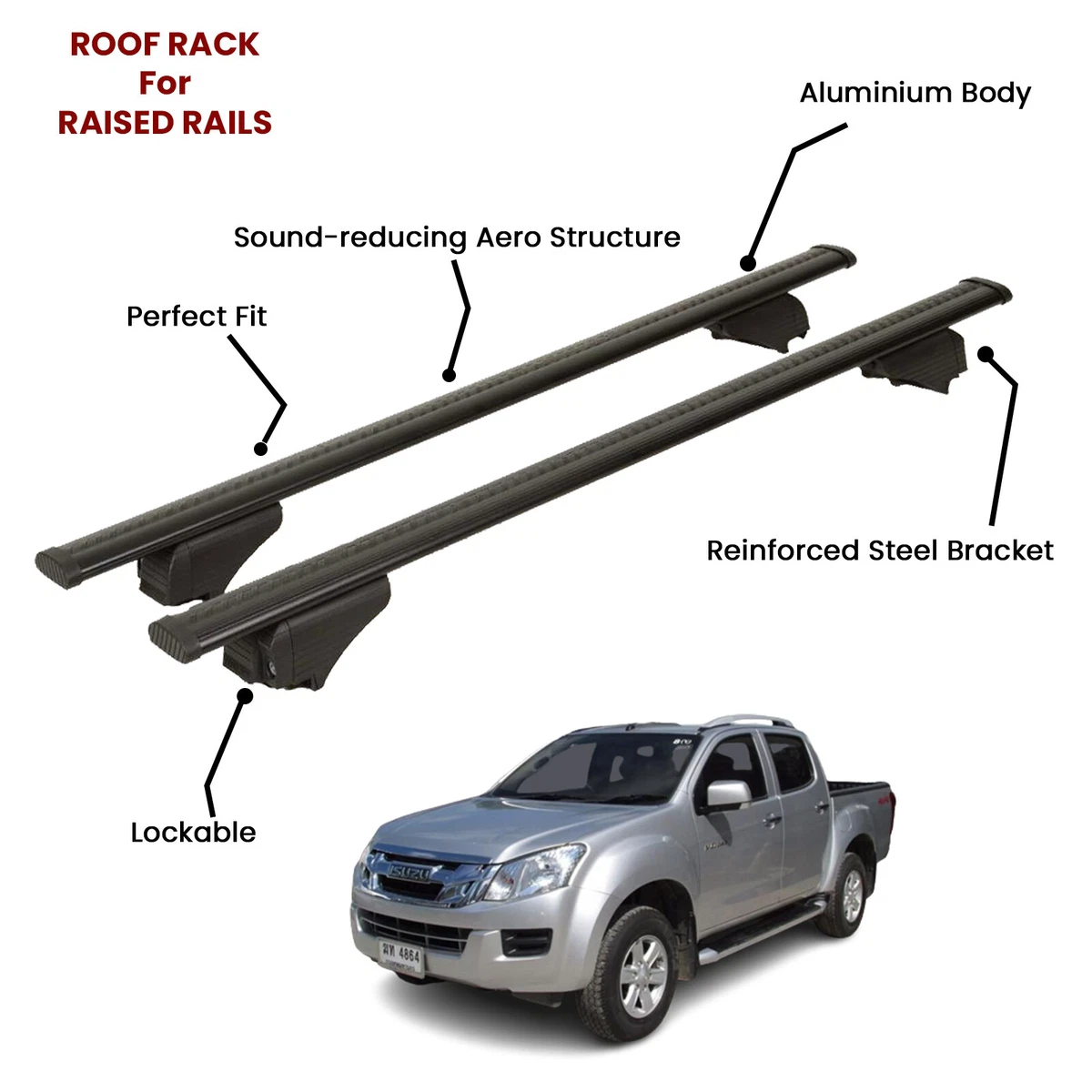 2 Pcs Black Cross Bars for ISUZU D MAX PK 2006 2012