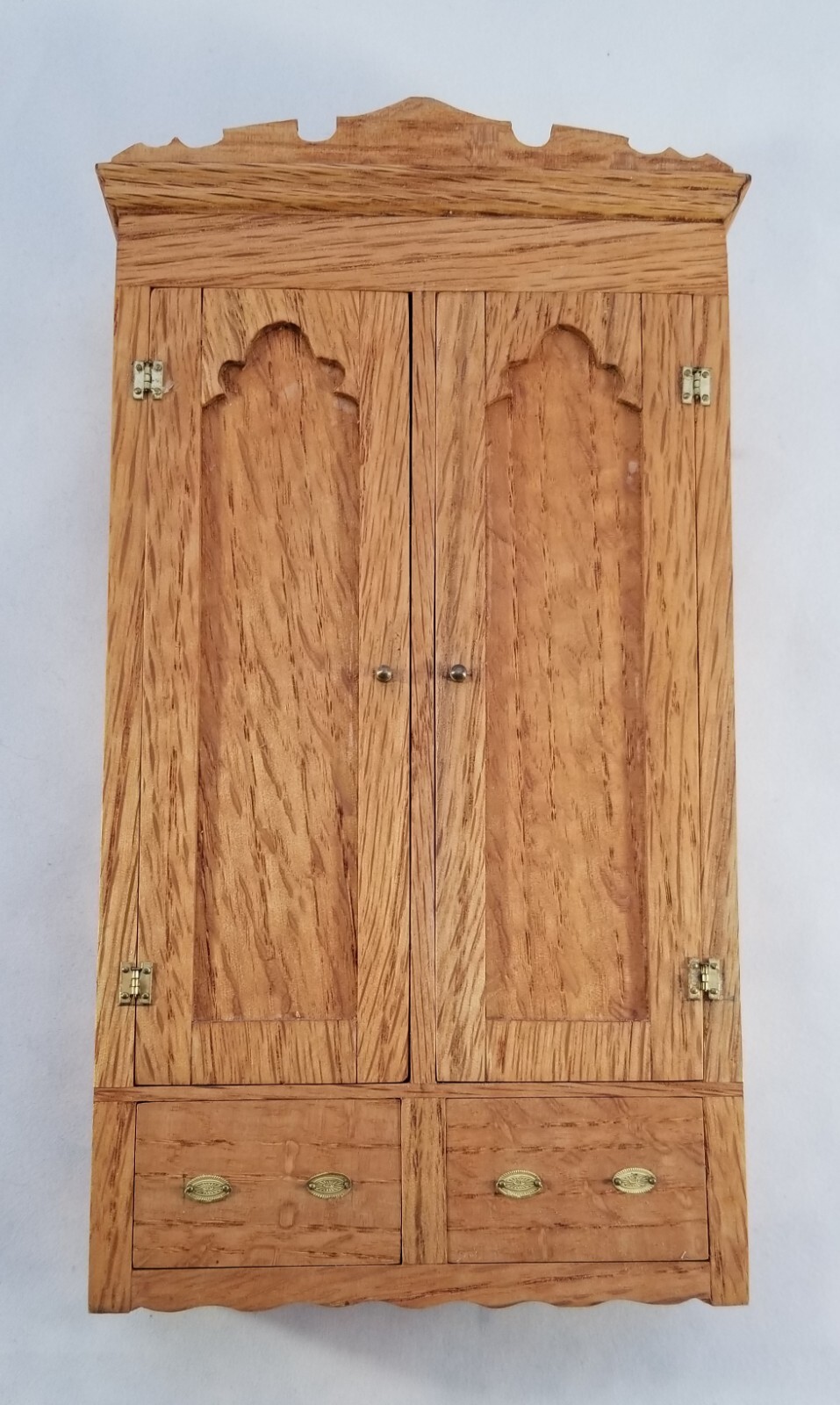 DOLLHOUSE  MINIATURE   SOLID OAK  TALL 2 DOOR ARMOIRE  BY SHIELA WERNER  7 3/4