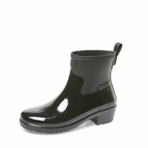 Hunter Mujer Lluvia Botas Negro Brillante Dúo Corto Refinado Tacón Bajo  Biker Sz | eBay