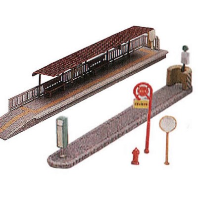 Spur N Gedeckte Straßenbahnhaltestelle mit Sitzen und Inselbahnhaltestelle für Modelleisenbahn
