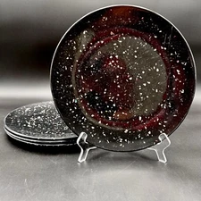 ZAK! Designs Melamine BLACK CONFETTI TERRAZZO 10.75" Dinner Plates SET/4 Speckle