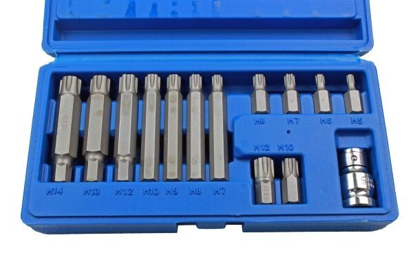 US Pro by Bergen 14pc 1/2""Dr Ribe Socket Bit Set M5-M14 Polydrive 30-75mm B2238