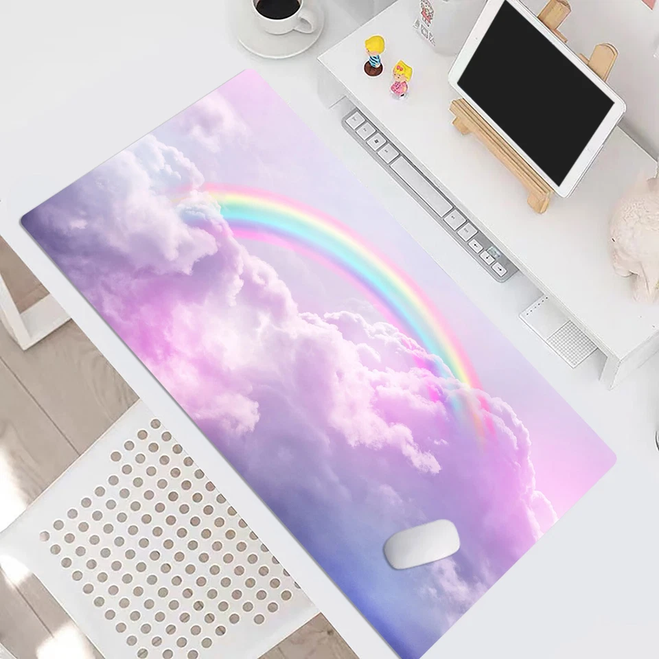 Boho Rainbow Mouse Pad Cloud Purple Desk Mat for Keyboard and Mouse Desk Pad - Image 4 of 4