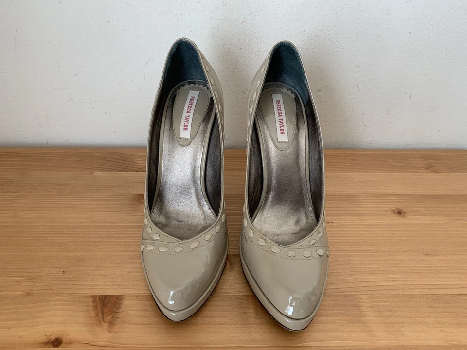 $329 Zapatos de salón Rebecca Taylor para mujer talla 7B Mallory beige charol Foto 2 de 4
