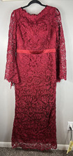 NWT Flared Sleeves Lace Maxi Formal Evening Gown Long Sleeve Burgundy 12