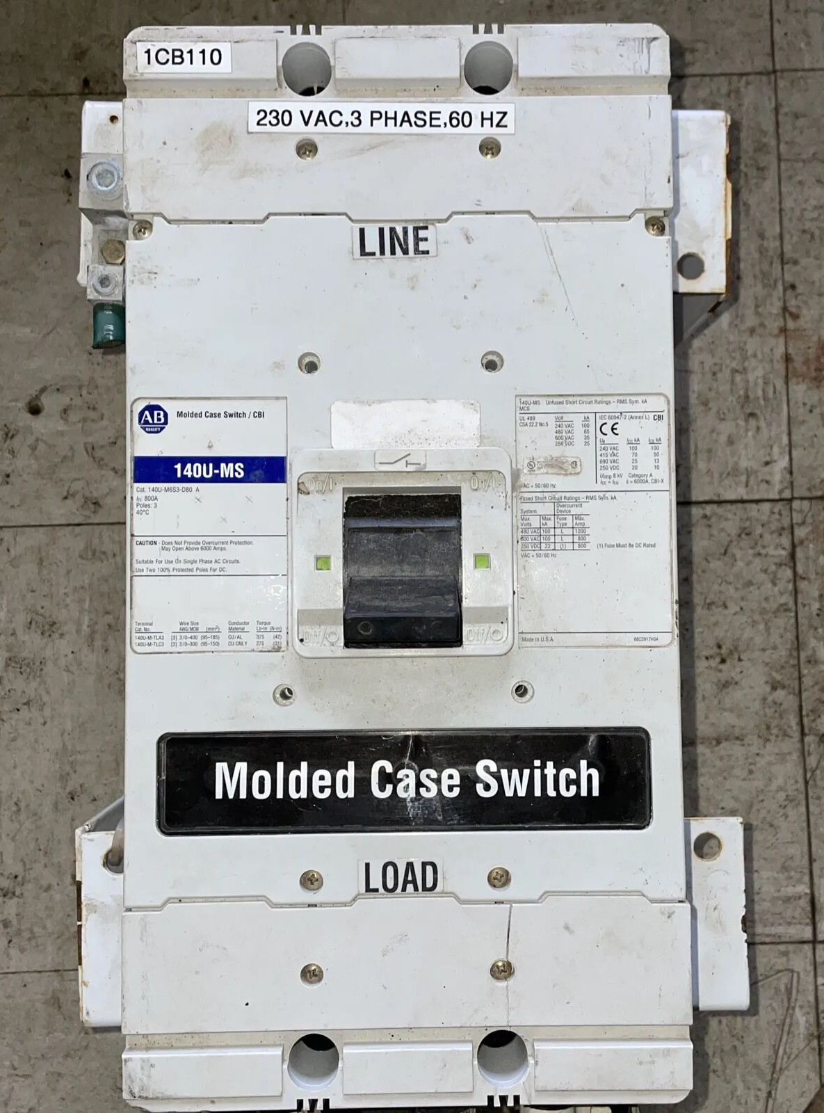 ALLEN BRADLEY 140U-MS 800 A Circuit Breaker 3 Pole 14OU-M6S3-D80 A | eBay