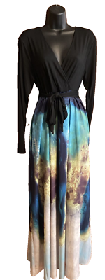 tie dye print plunging neck belted maxi dress NWT Tie-Dye Printed V-Neckline with Belt Maxi Dress Size L