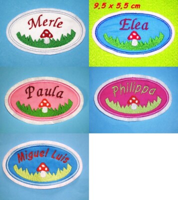 Namensbutton mit Fliegenpilz Name Pilz Aufnäher Applikation Handmade Patch 