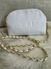 Authentic CHRISTIAN DIOR Makeup bag Converted To Crossbody Bag White Fluffy