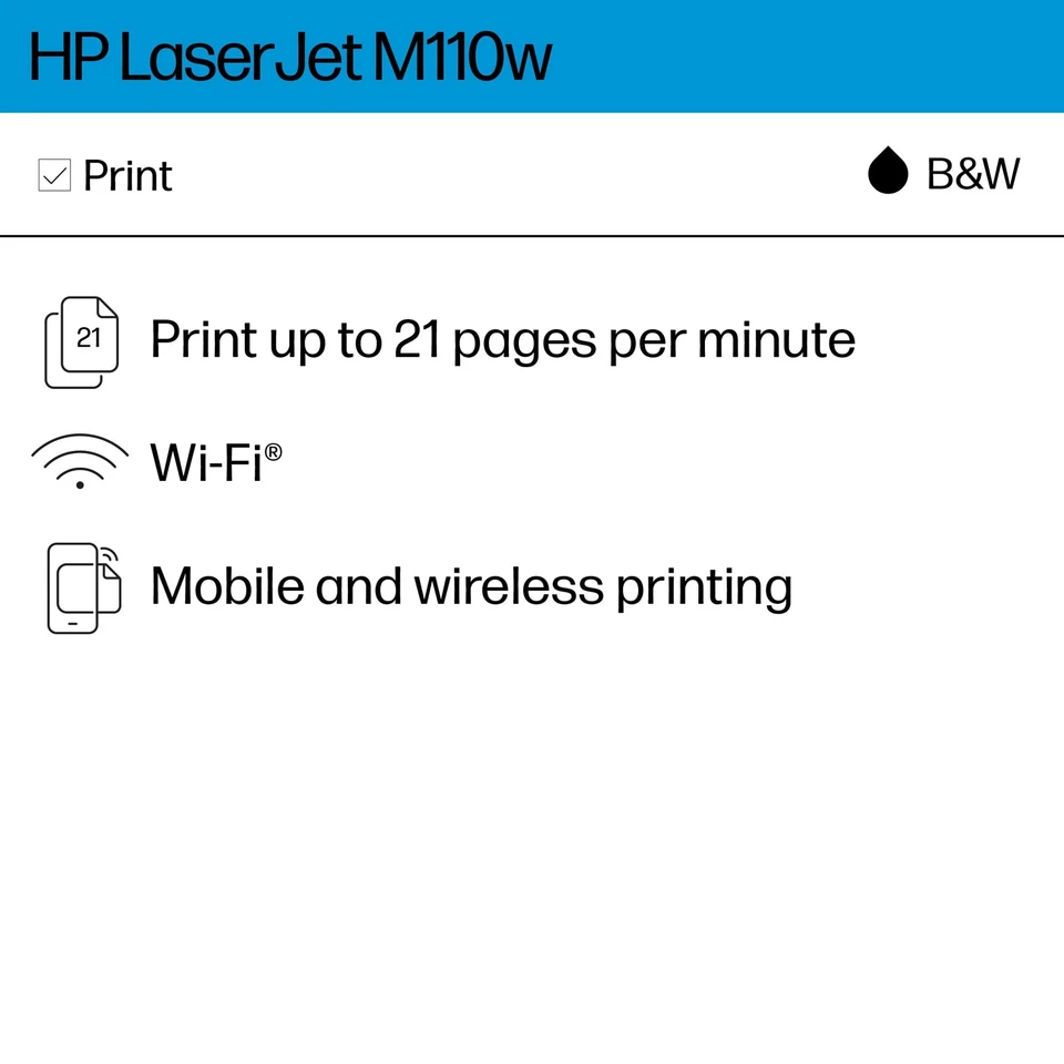 	HP LaserJet M110w Wireless Black & White Printer Print Fast speeds Easy	 - Image 2 of 4