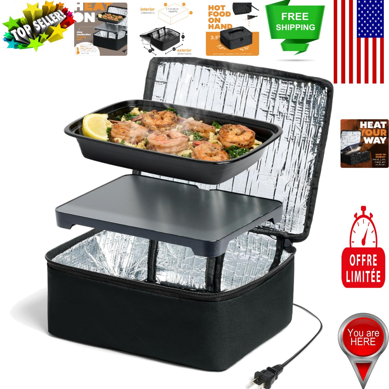 Portable Cool-Touch Heated Lunch Box for Work & Travel