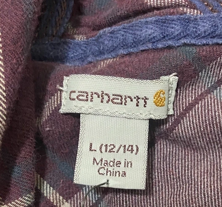 Carhartt Hooded Flannel Shirt Girls Teen Large 12-14 Purple Plaid Longsleeve - Image 3 of 4